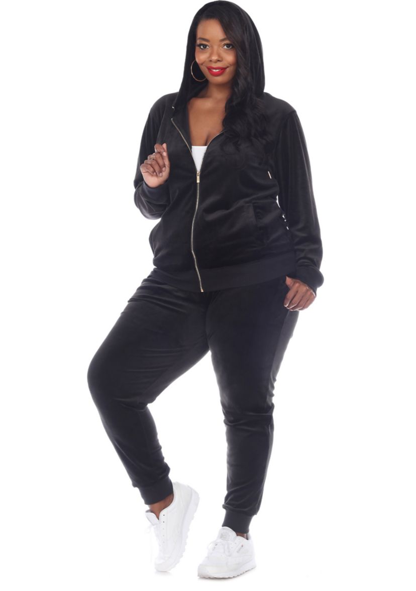 Plus Size 2 Piece Velour Tracksuit Set