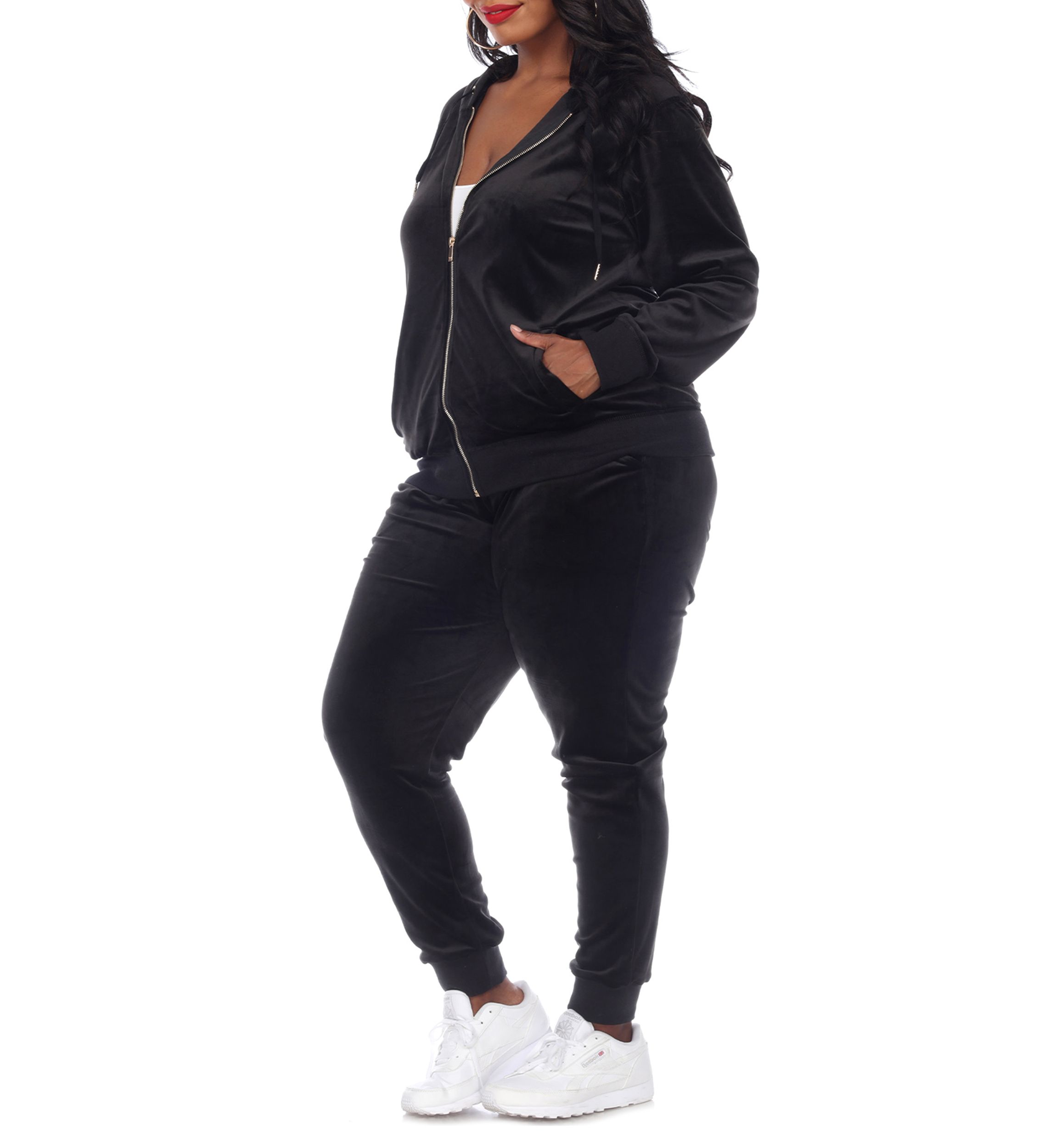 Plus Size 2 Piece Velour Tracksuit Set