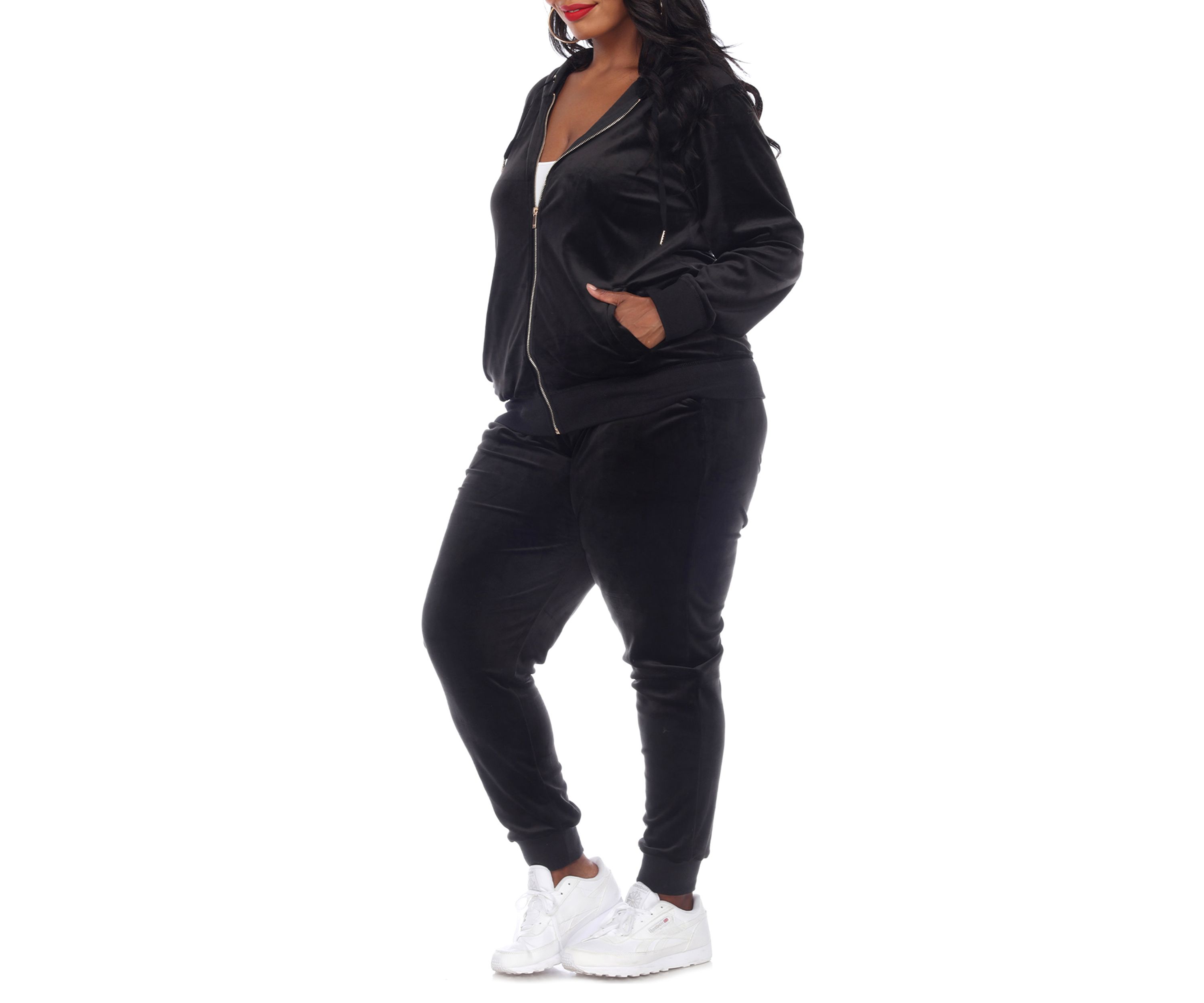 Plus Size 2 Piece Velour Tracksuit Set