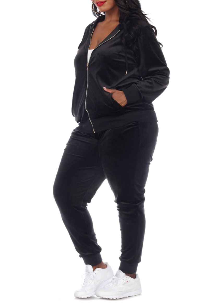 Plus Size 2 Piece Velour Tracksuit Set