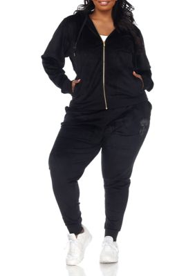 Plus Rhinestone 2 Piece Velour Tracksuit Set