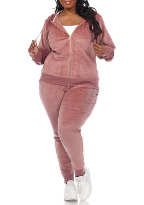  HBER Women's 2 Piece Velour Tracksuit Set Solid Color