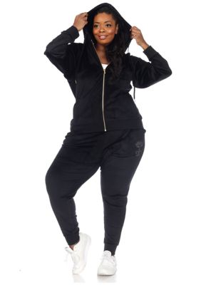 Plus Rhinestone 2 Piece Velour Tracksuit Set