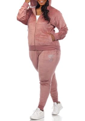 Women's 2 Piece Velour Tracksuit Set Pink X Large - White Mark