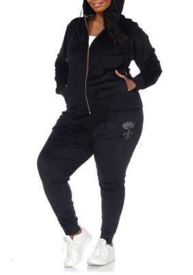 Plus Rhinestone 2 Piece Velour Tracksuit Set