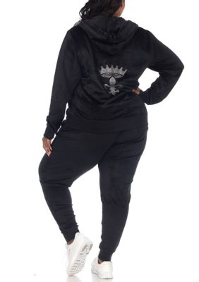 Plus Rhinestone 2 Piece Velour Tracksuit Set