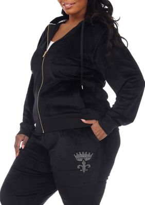 Plus Rhinestone 2 Piece Velour Tracksuit Set