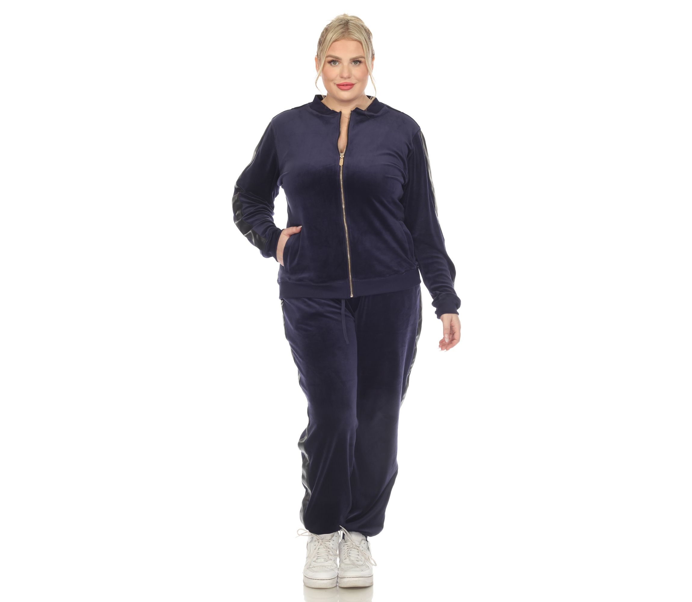 Plus Size 2-Piece Velour with Faux Leather Stripe