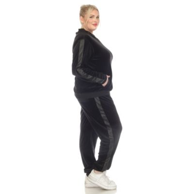 Plus 2-Piece Velour with Faux Leather Stripe