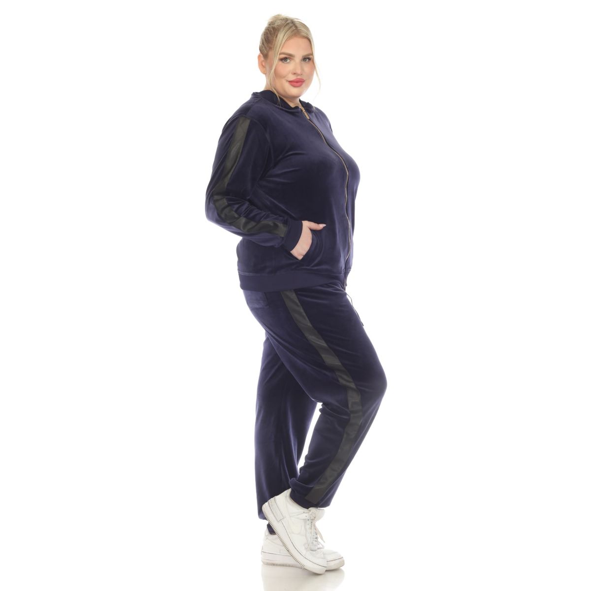 Plus Size 2-Piece Velour with Faux Leather Stripe