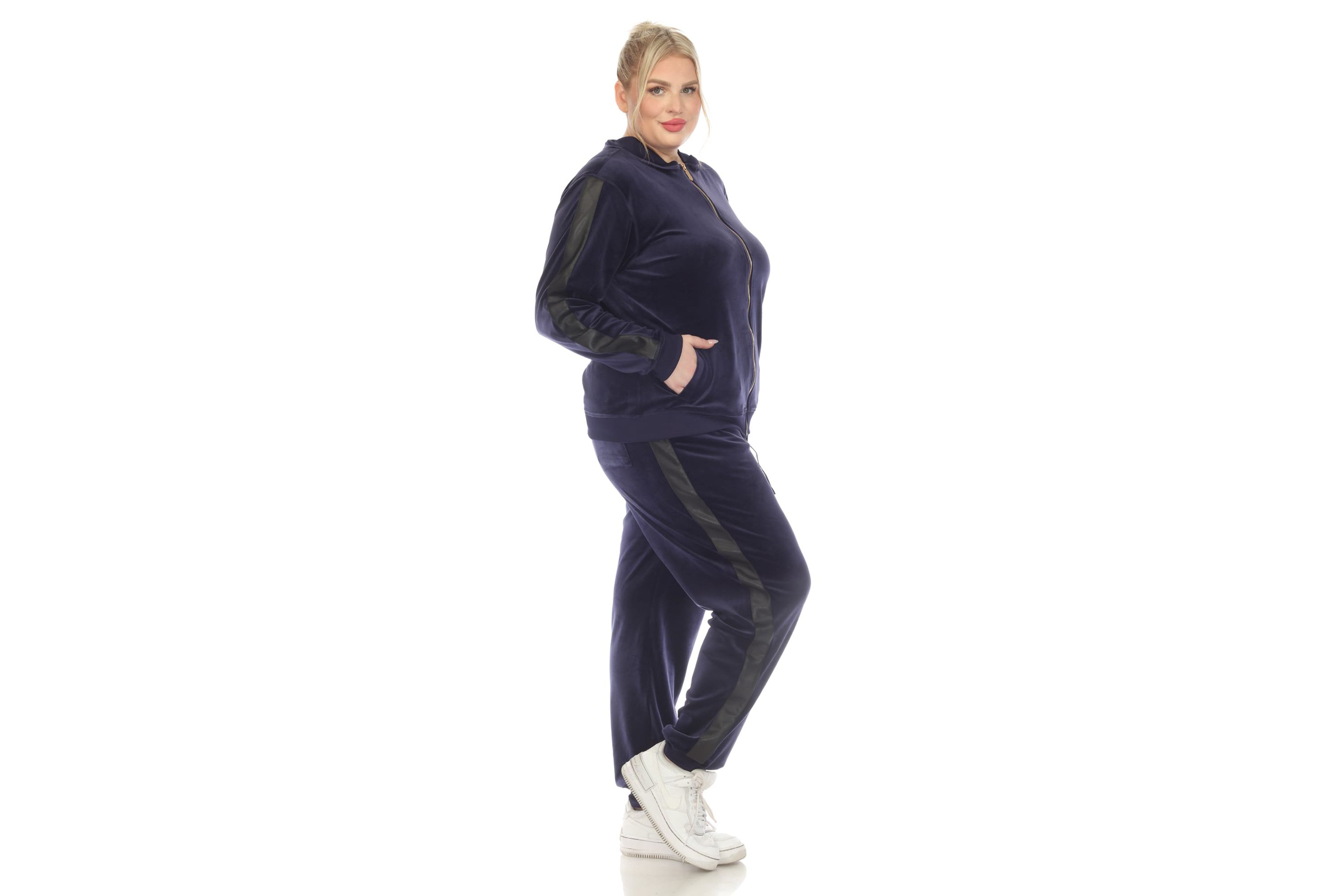 Plus Size 2-Piece Velour with Faux Leather Stripe