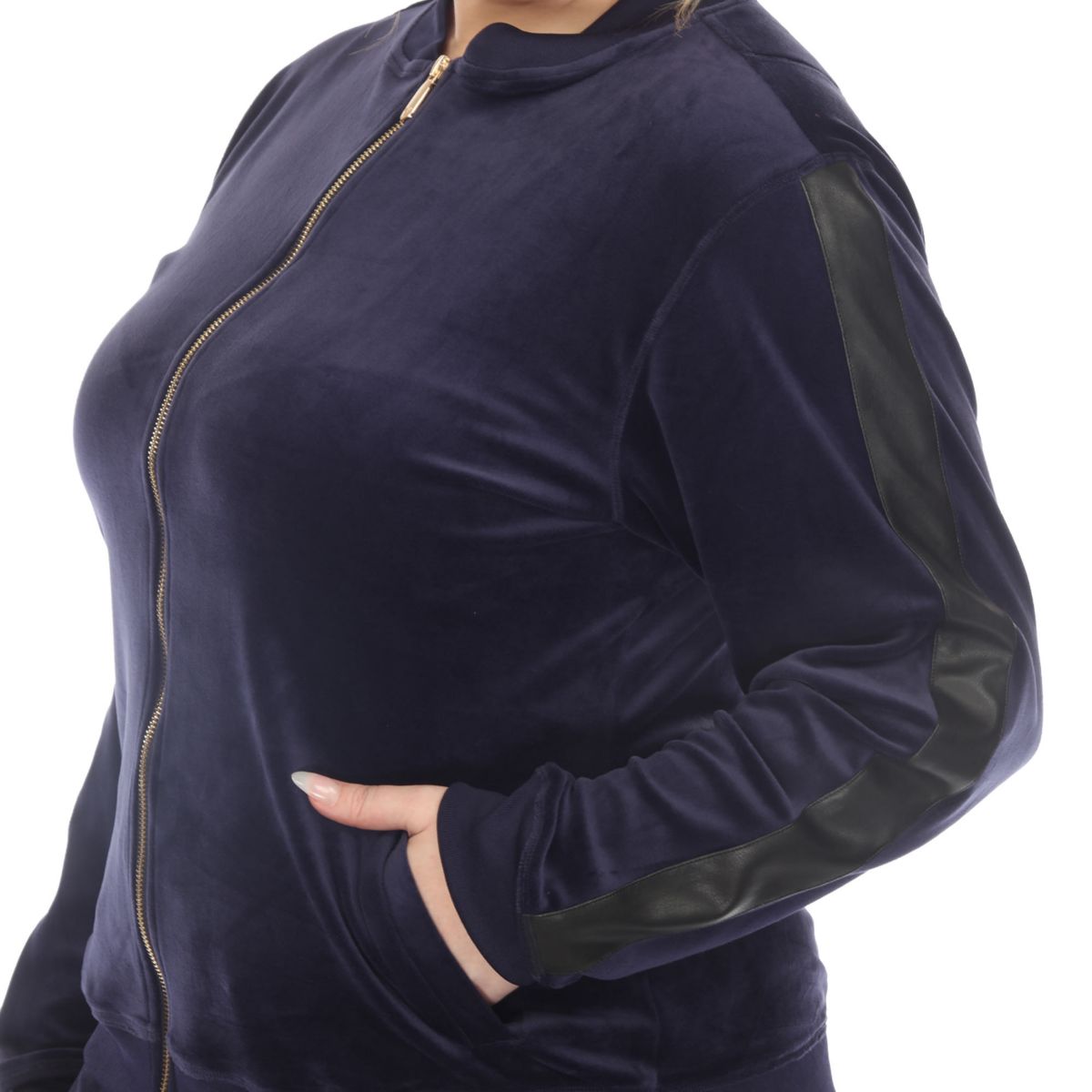 Plus Size 2-Piece Velour with Faux Leather Stripe
