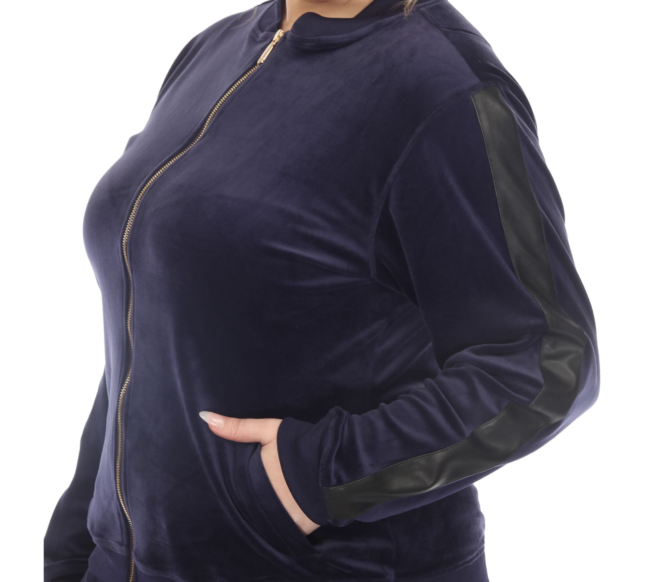 Plus Size 2-Piece Velour with Faux Leather Stripe