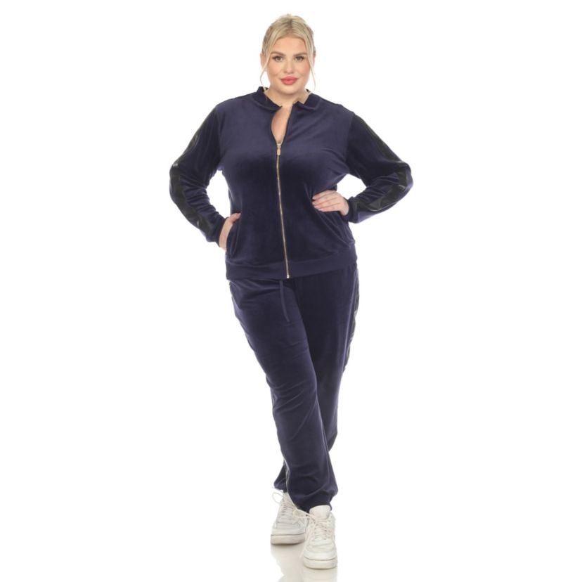 Plus Size 2-Piece Velour with Faux Leather Stripe