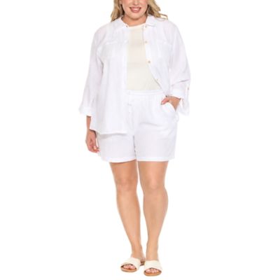 White Mark Women's Plus Size Gauze Button-Front Shirt & Shorts Set