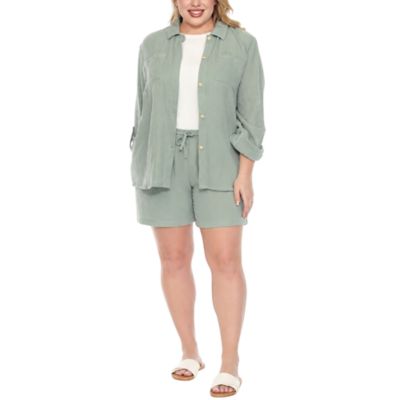 White Mark Women's Plus Size Gauze Button-Front Shirt & Shorts Set, 1X