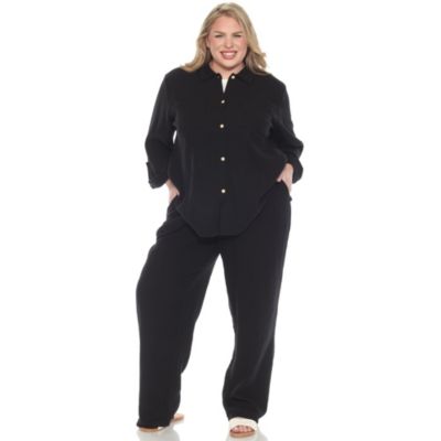 White Mark Plus Size Long Sleeve Button Down Cotton Gauze Set | Belk