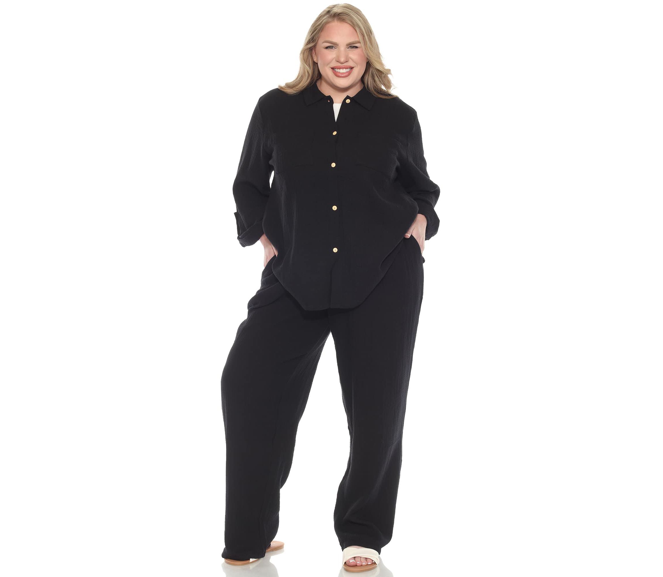 Plus Size Long Sleeve Button Down Cotton Gauze Set