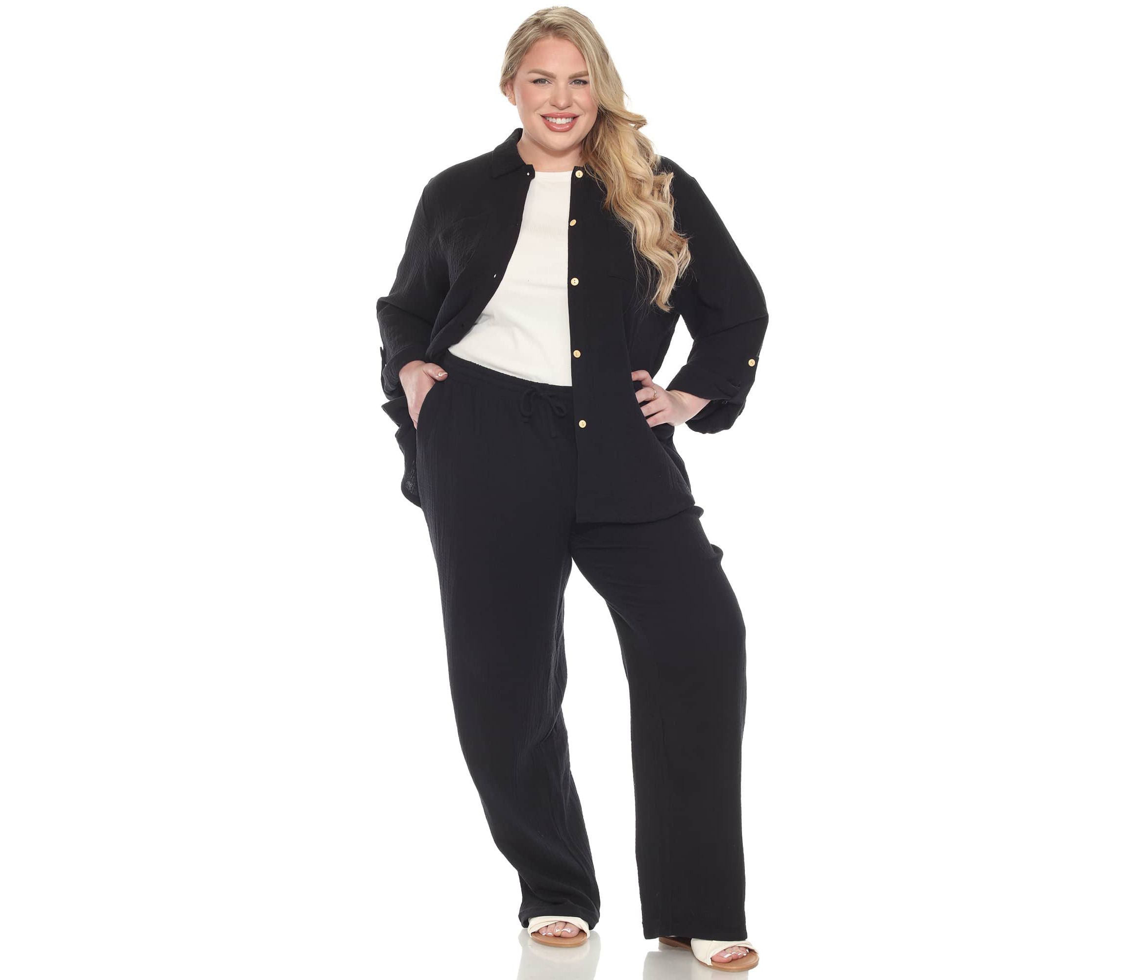 Plus Size Long Sleeve Button Down Cotton Gauze Set