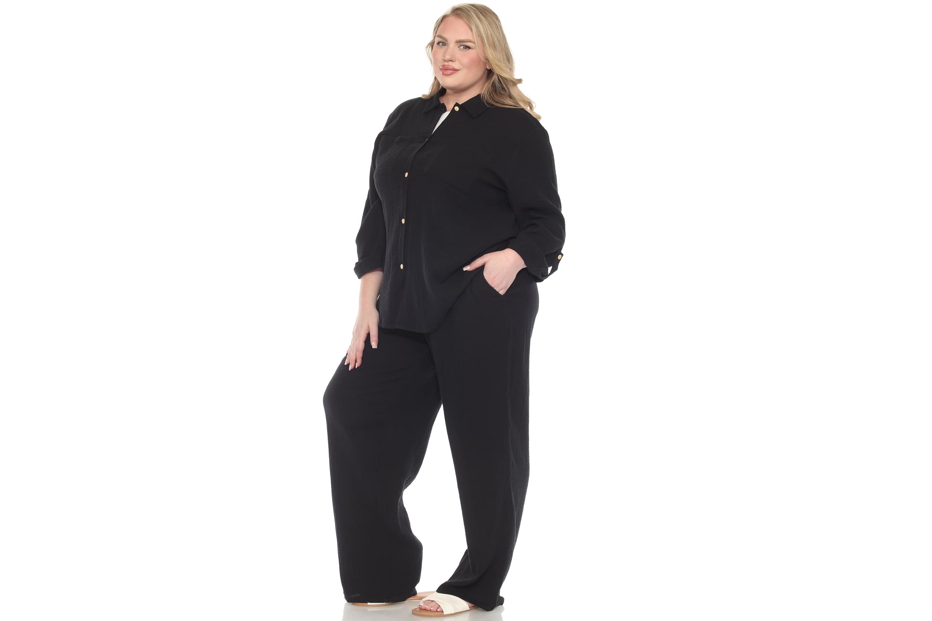 Plus Size Long Sleeve Button Down Cotton Gauze Set