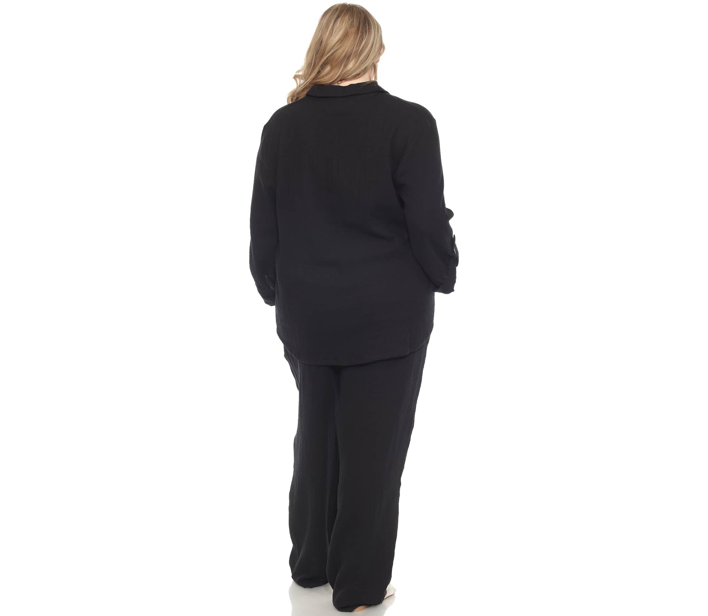 Plus Size Long Sleeve Button Down Cotton Gauze Set