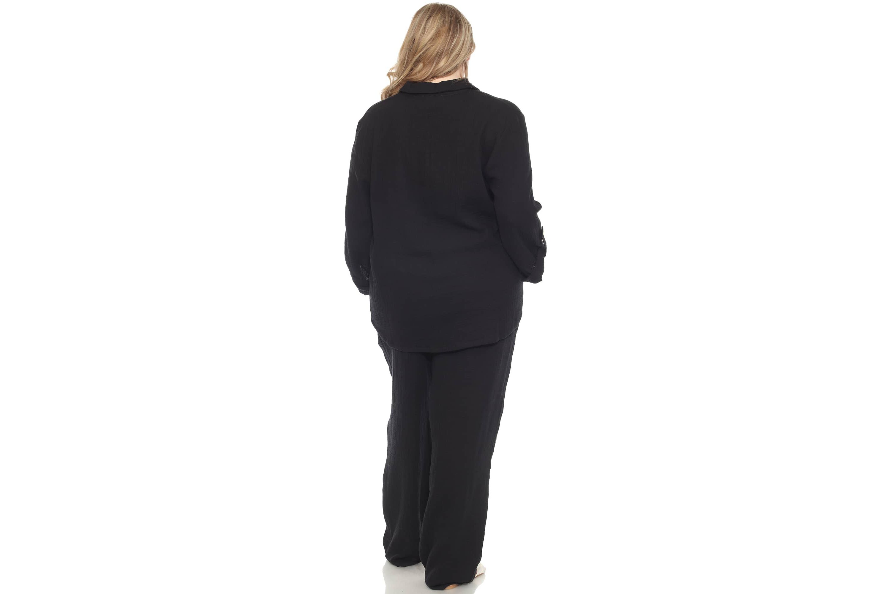 Plus Size Long Sleeve Button Down Cotton Gauze Set