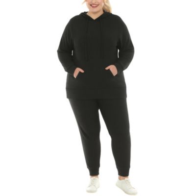 White Mark Women's Plus Size Super Soft Two Piece Ribbed Set, Black, 3XL