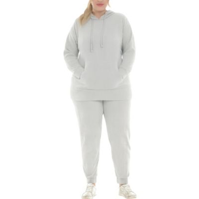 White Mark Women's Plus Size Super Soft Two Piece Ribbed Set, Grey, 3XL