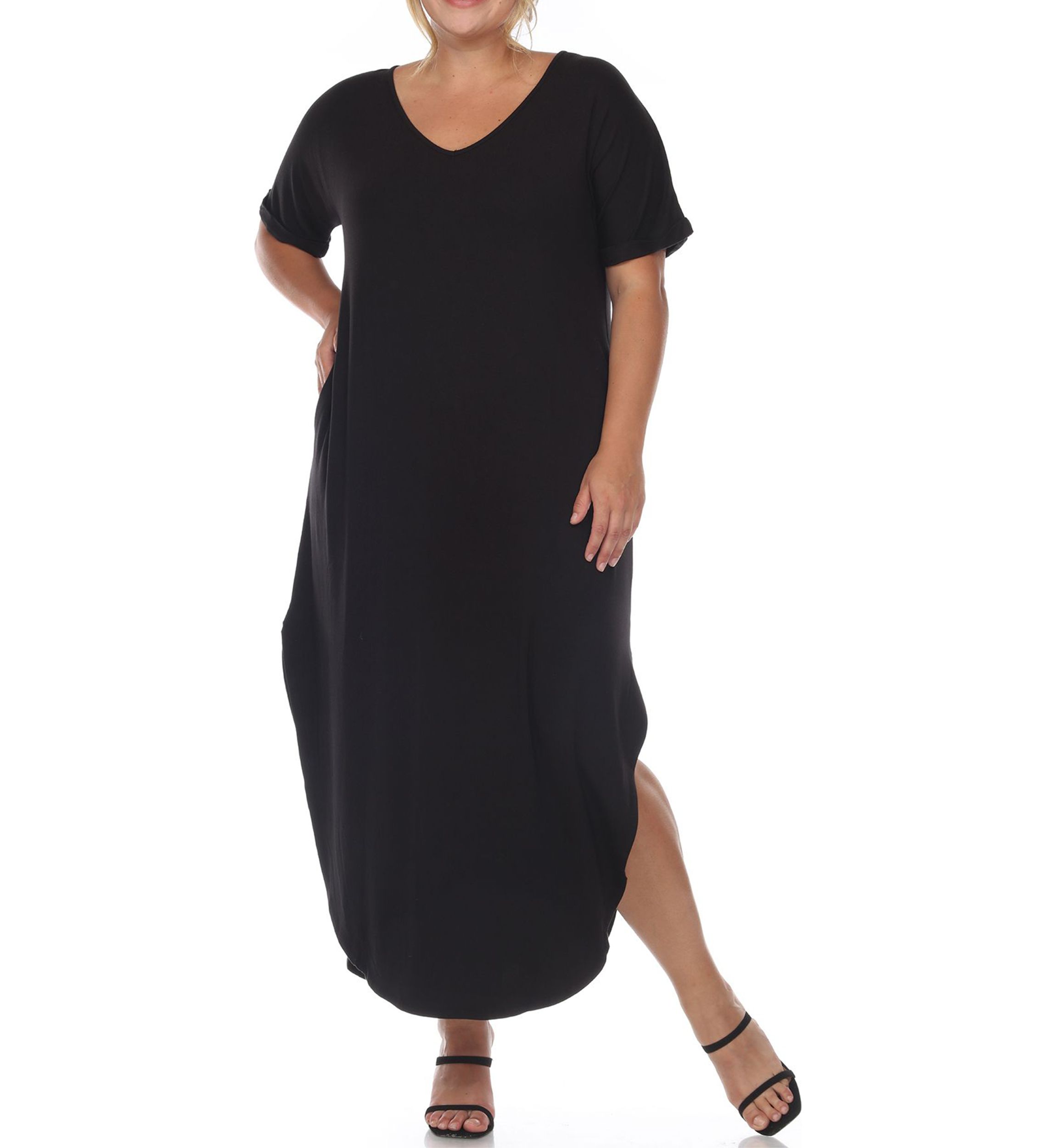 Plus Size Short Sleeve V-neck Maxi Dress