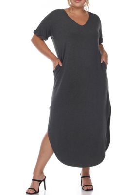 White Mark Women's Plus Size Short Sleeve V-neck Maxi Dress