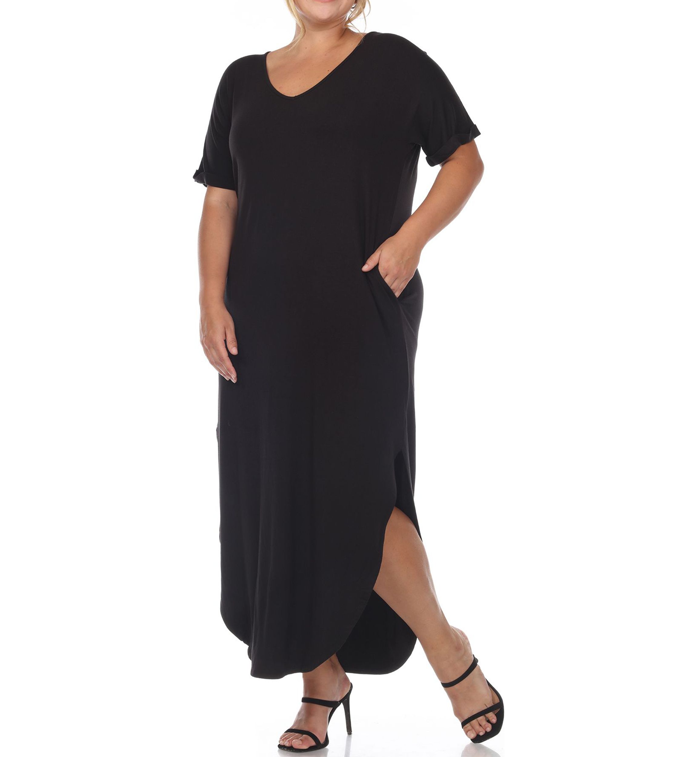 Plus Size Short Sleeve V-neck Maxi Dress