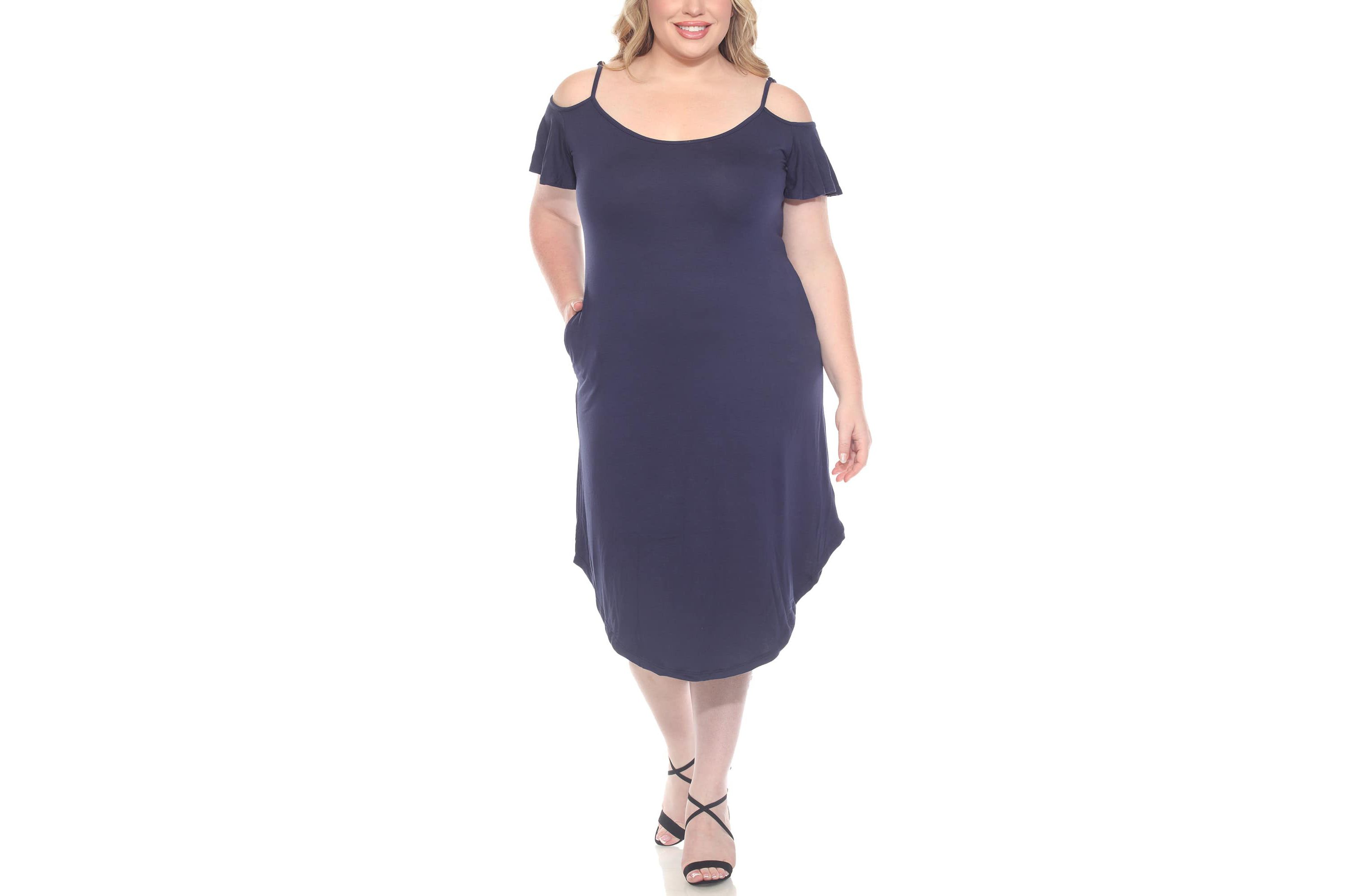 Plus Size Casual Scoop Neck Flutter Sleeve Knee Length Dress