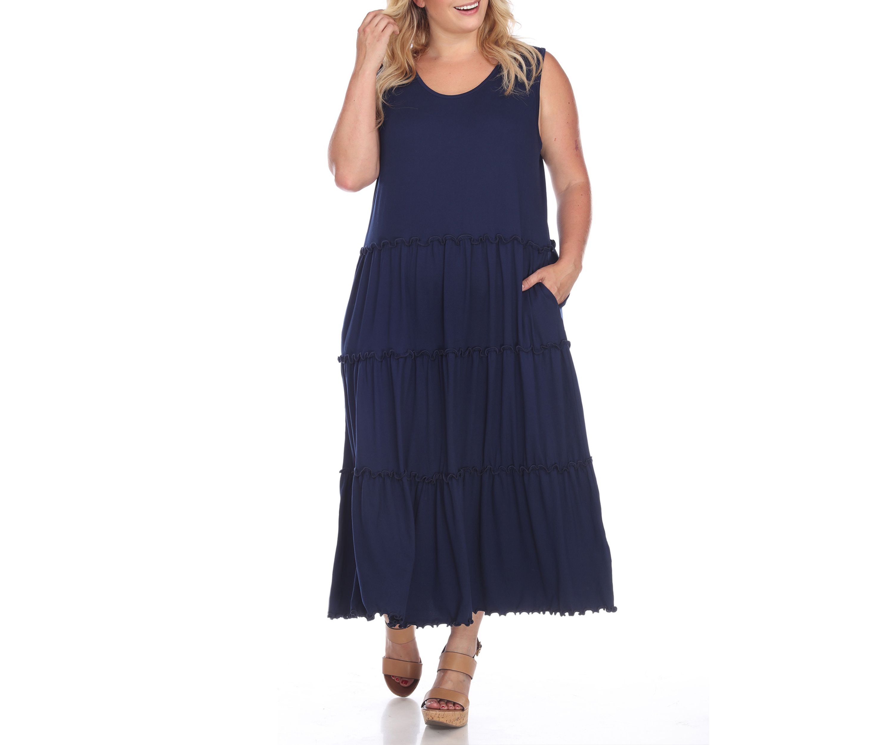 Plus Size Scoop Neck Tiered Midi Dress