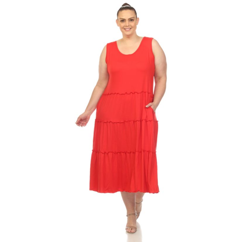 knee length dresses for ladies Scoop Neck Pleated Skirt Midi Tank Dress Large | Women's Online Boutique | Boho Chic Style