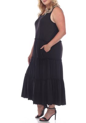 Plus Scoop Neck Tiered Midi Dress