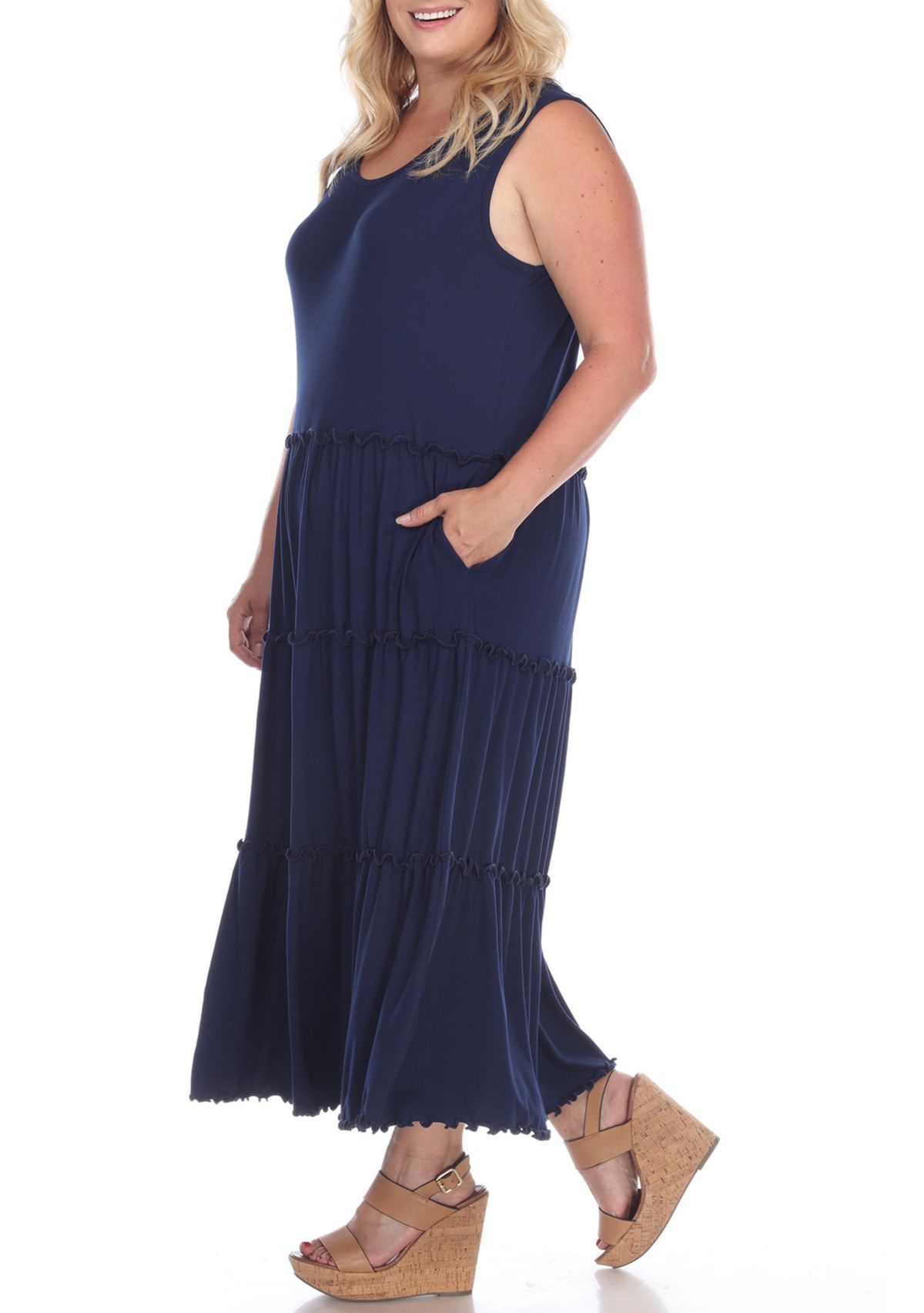 Plus Size Scoop Neck Tiered Midi Dress