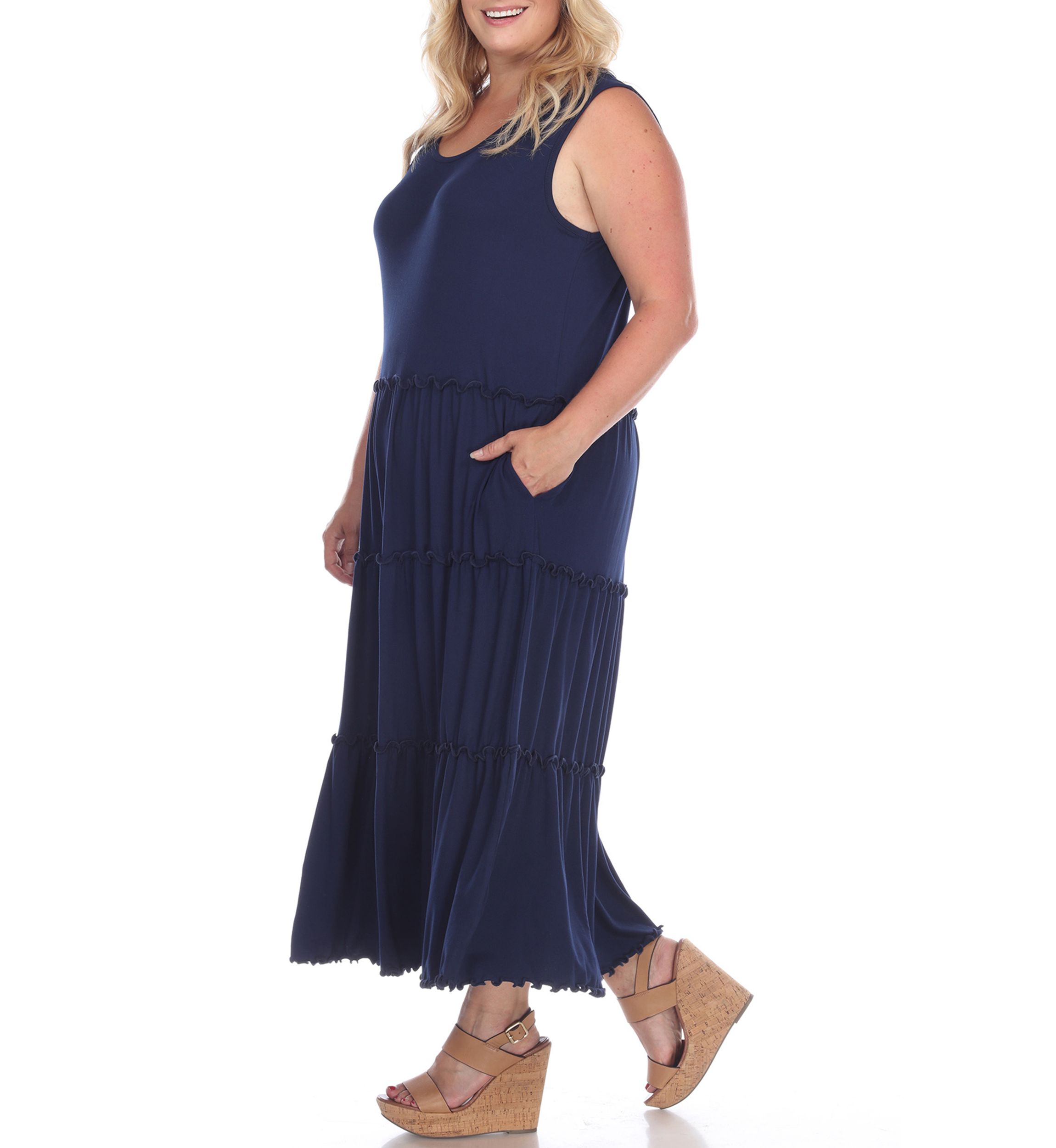 Plus Size Scoop Neck Tiered Midi Dress