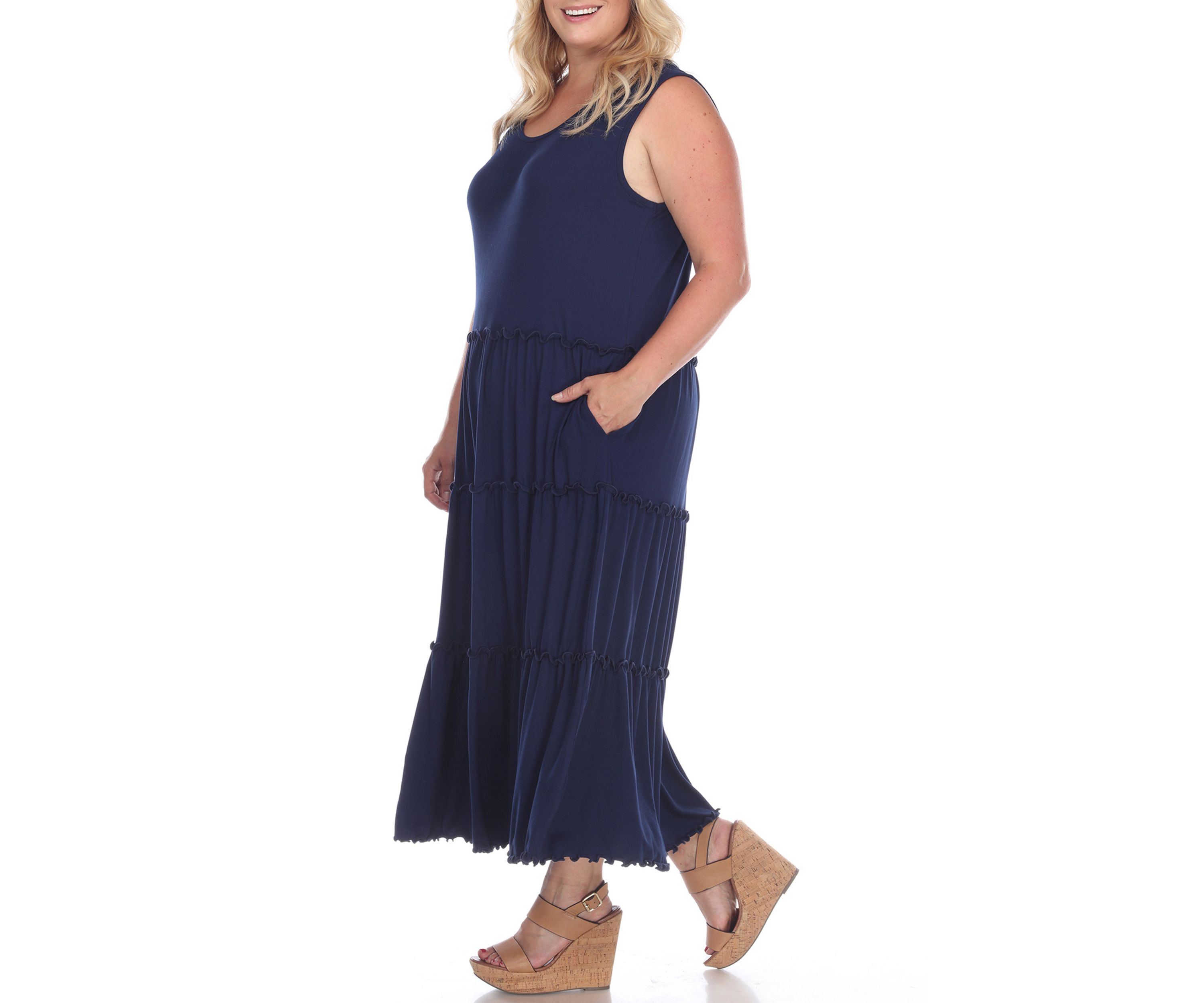 Plus Size Scoop Neck Tiered Midi Dress