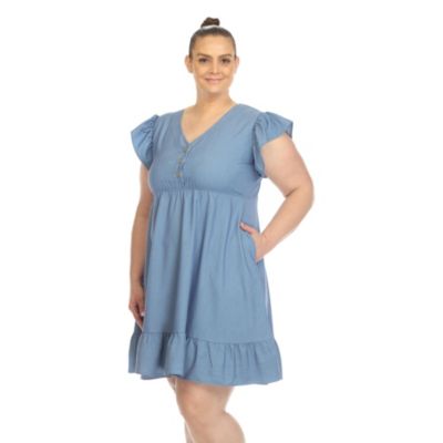 Plus Ruffle Sleeve Knee-Length Dress