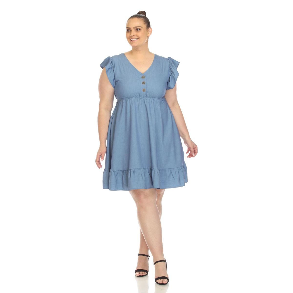 Plus Size Ruffle Sleeve Knee-Length Dress