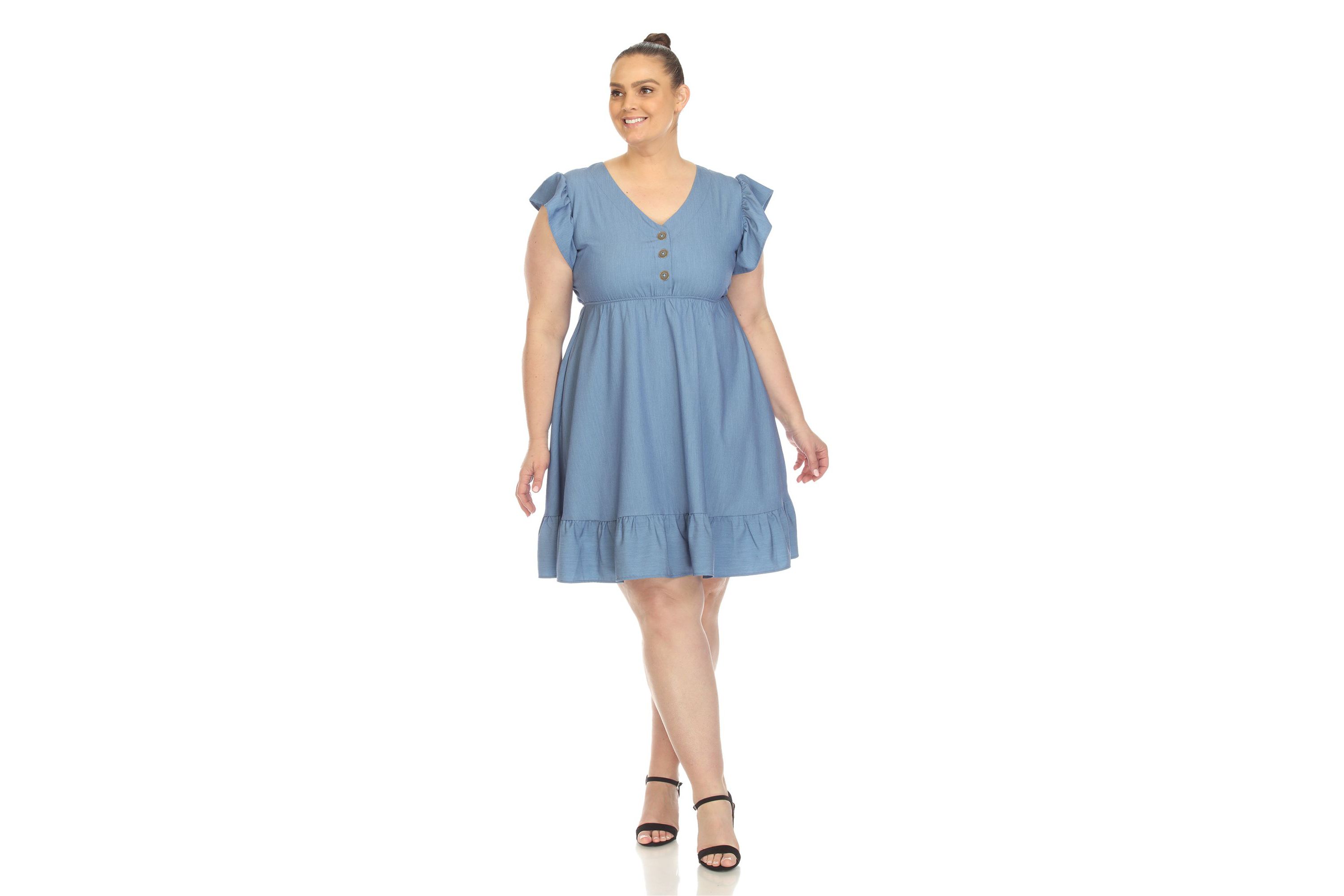 Plus Size Ruffle Sleeve Knee-Length Dress