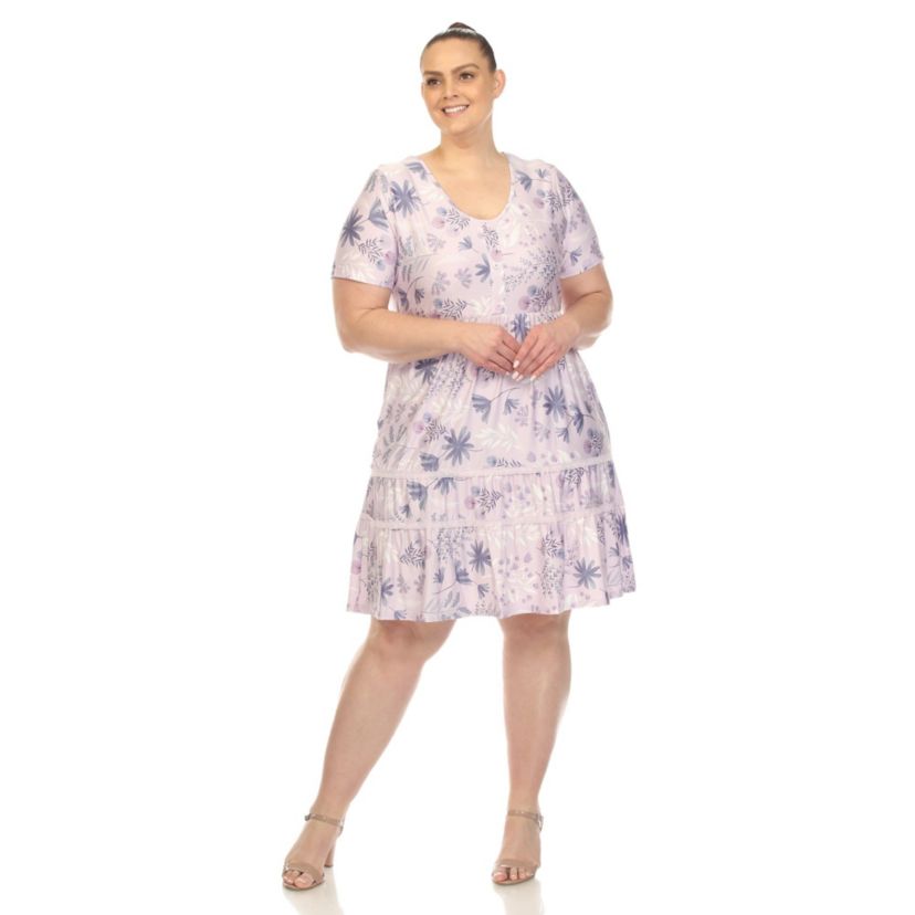 Plus Size Floral Short Sleeve Knee Length Dress