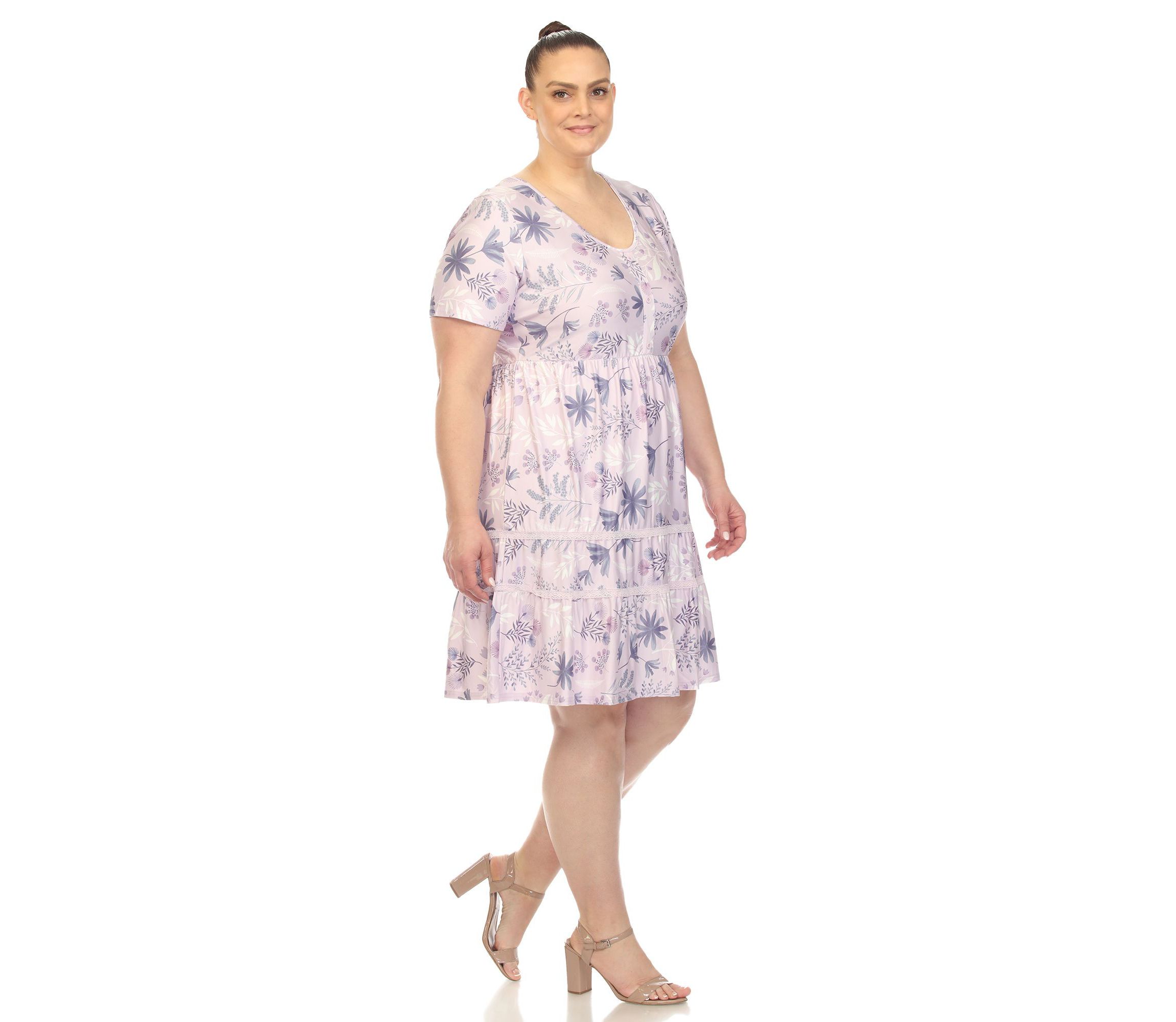 Plus Size Floral Short Sleeve Knee Length Dress