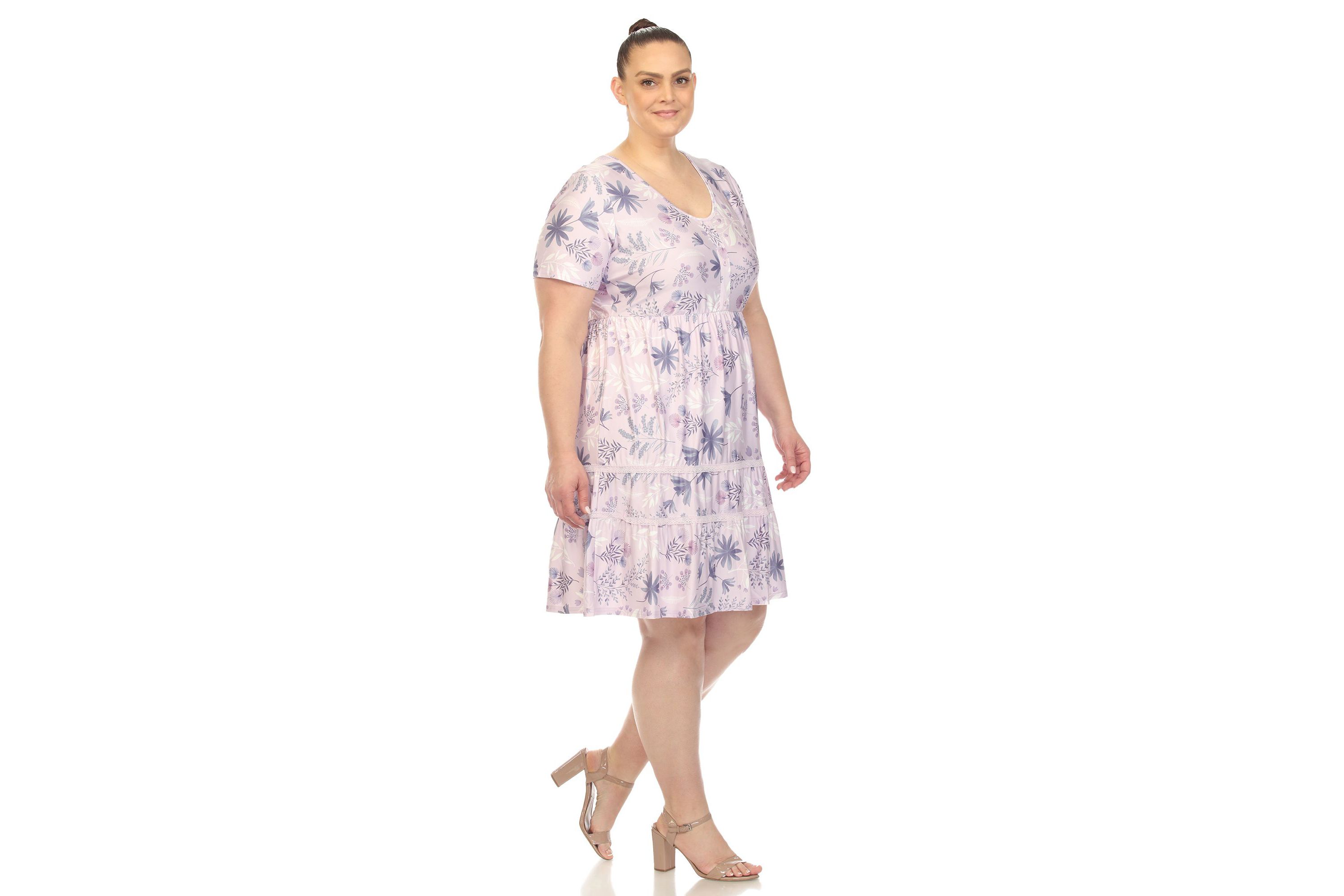 Plus Size Floral Short Sleeve Knee Length Dress