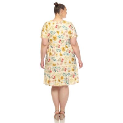 Plus Floral Short Sleeve Knee Length Dress