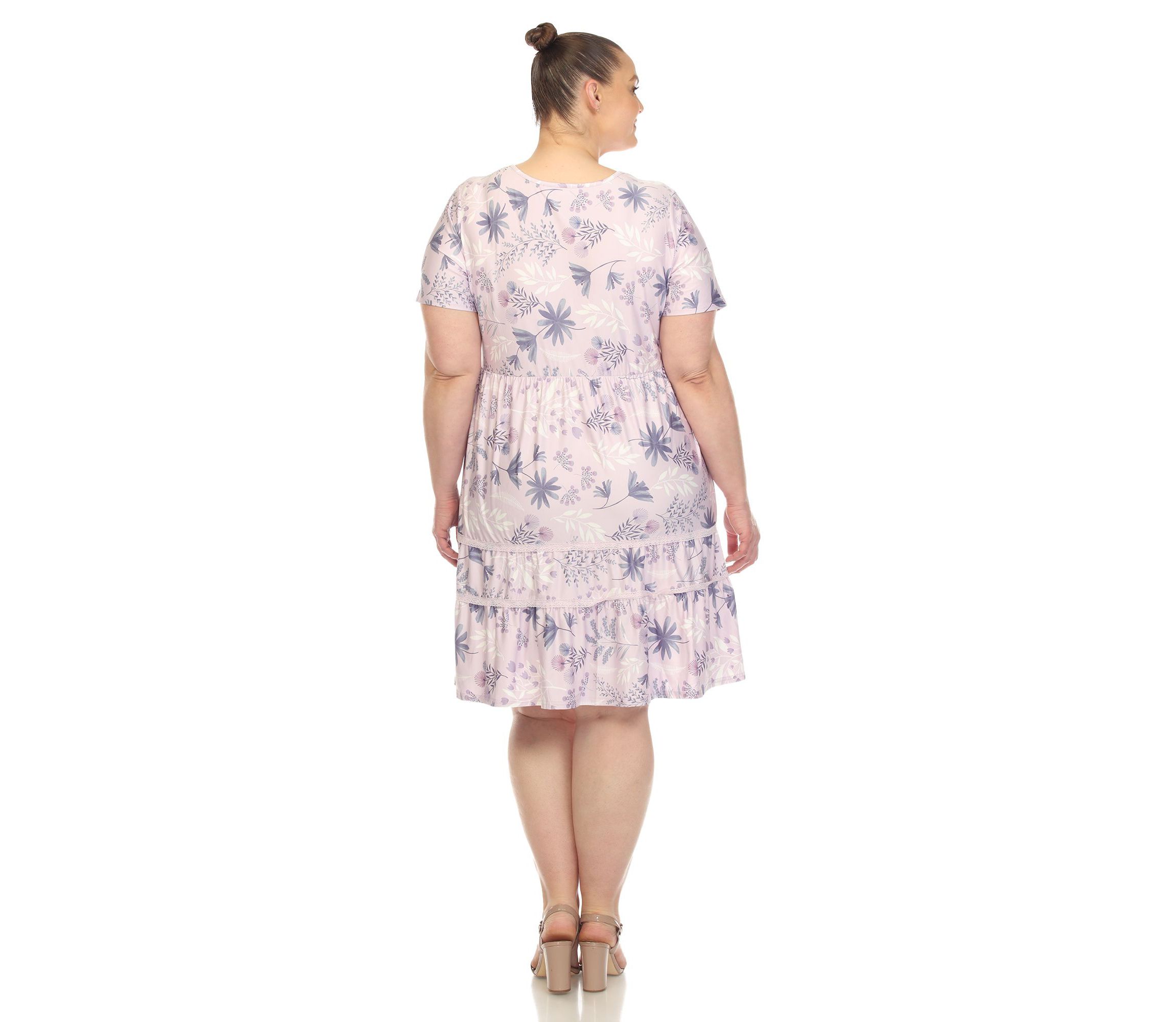 Plus Size Floral Short Sleeve Knee Length Dress