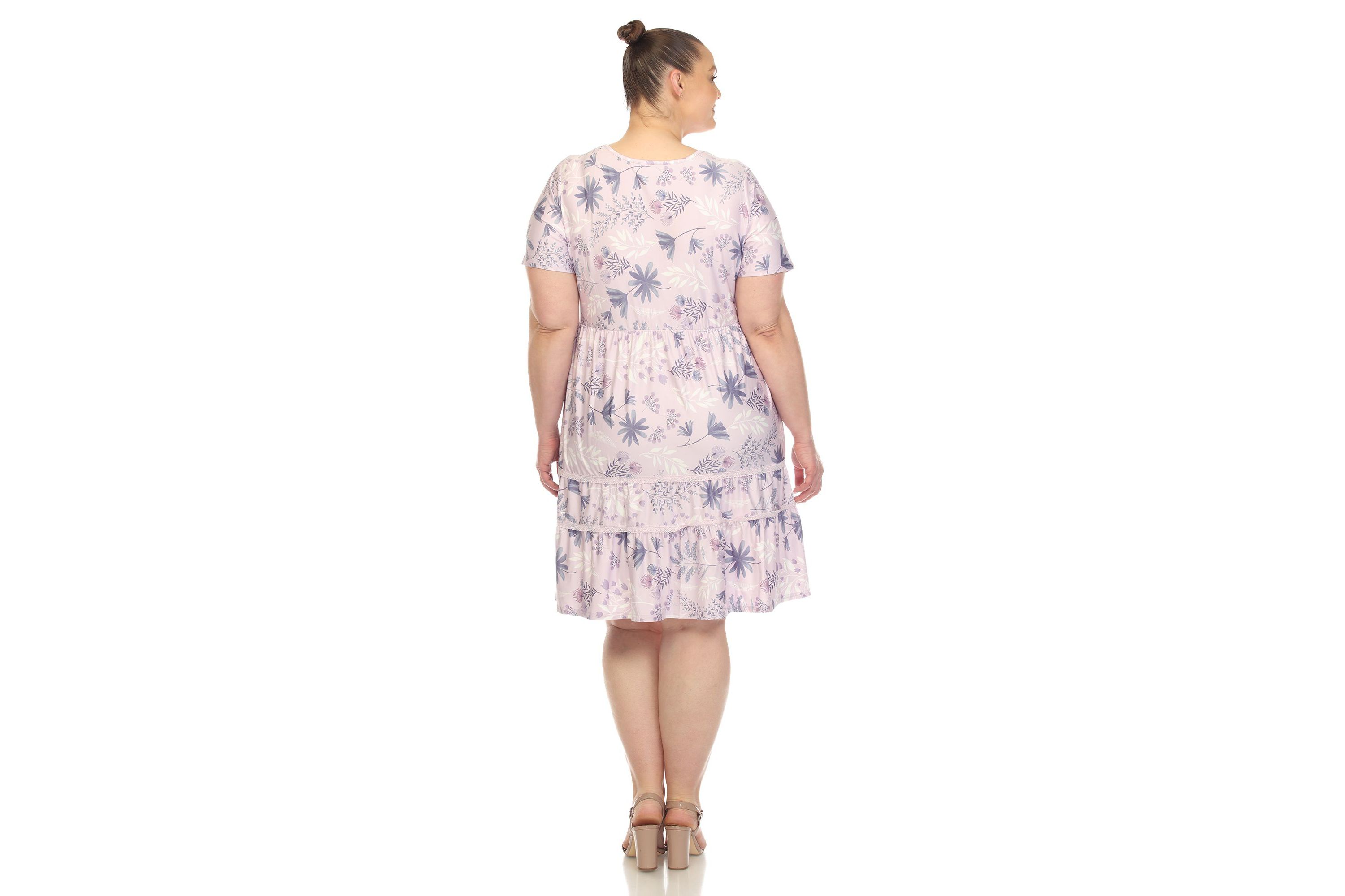 Plus Size Floral Short Sleeve Knee Length Dress