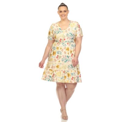 Plus Floral Short Sleeve Knee Length Dress