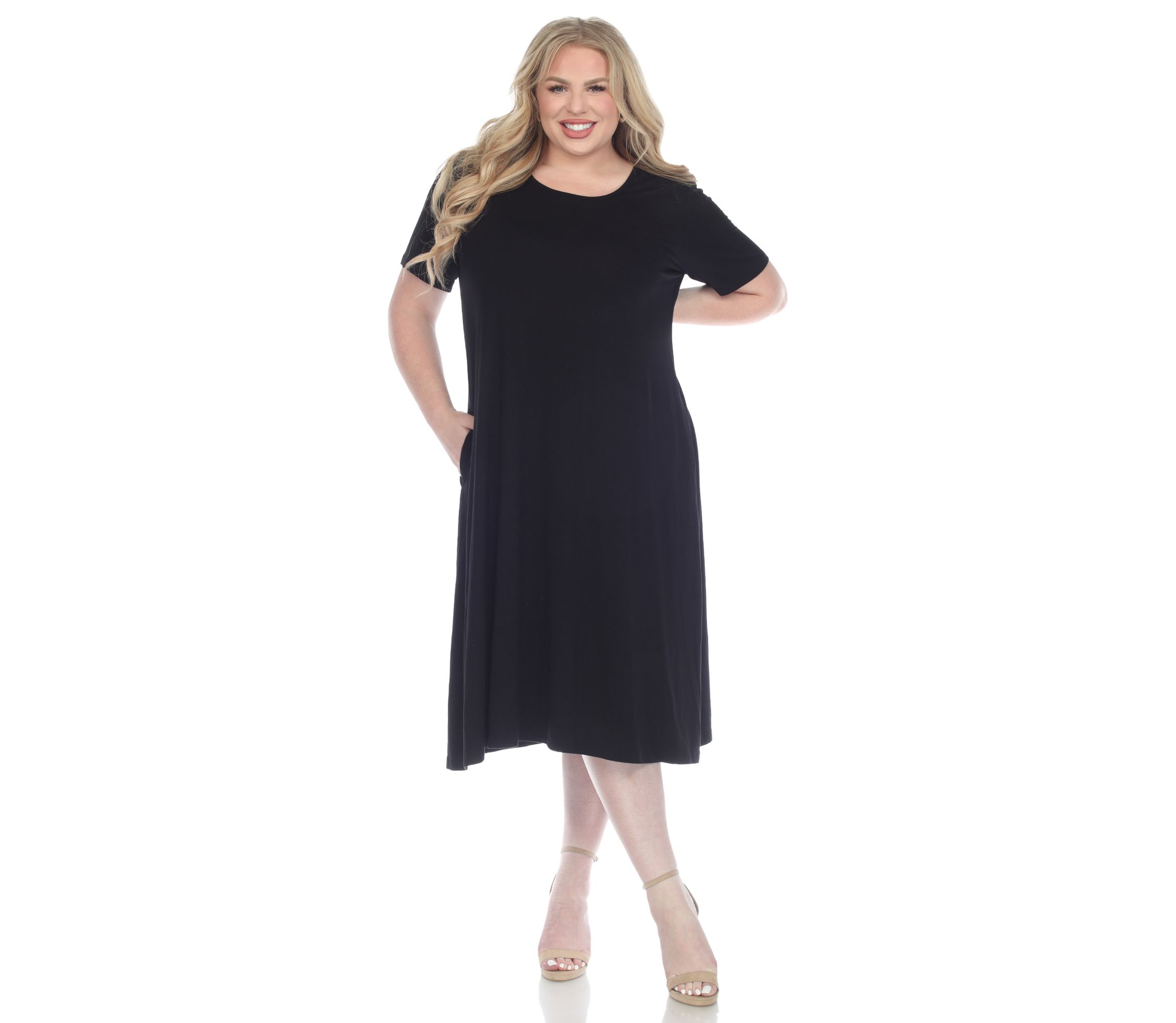 Plus Size Short Sleeve Pocket Swing Midi Dress