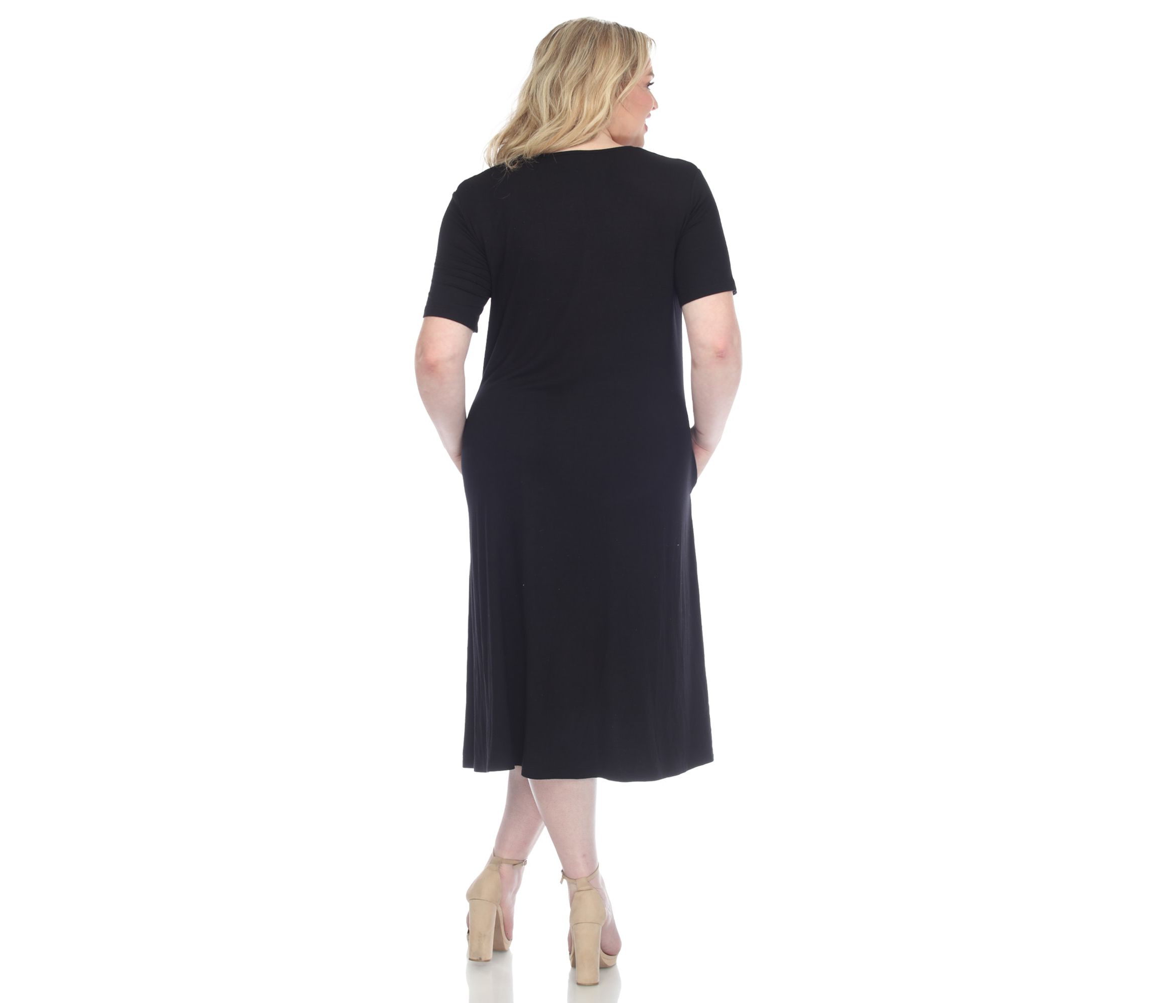 Plus Size Short Sleeve Pocket Swing Midi Dress